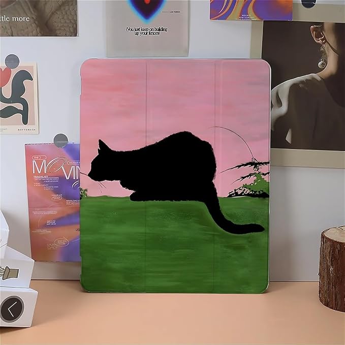 Black Cat in Glassland Case Compatible with IPad 9th 8th 7th Generation 10.9 Inch 2021-2018Funny Cover with Trifold Stand+Pencil Holder for Boys GirlsiPad 10.9in 2022