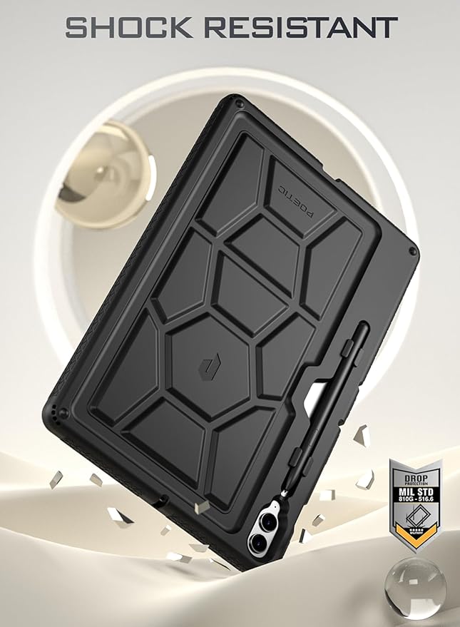 Poetic TurtleSkin Case for Samsung Galaxy Tab S9 FE+ Plus (2023 Release) 12.4 inch Case with S Pen Holder Heavy Duty Shockproof Kids Friendly Protective Silicone Cover Black