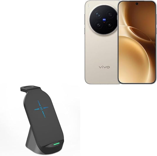 BoxWave Charger Compatible with vivo X300 Pro - Compact Wireless MultiCharge Stand (10W) Wireless Qi Stand Charger Watch Earbuds - Jet Black