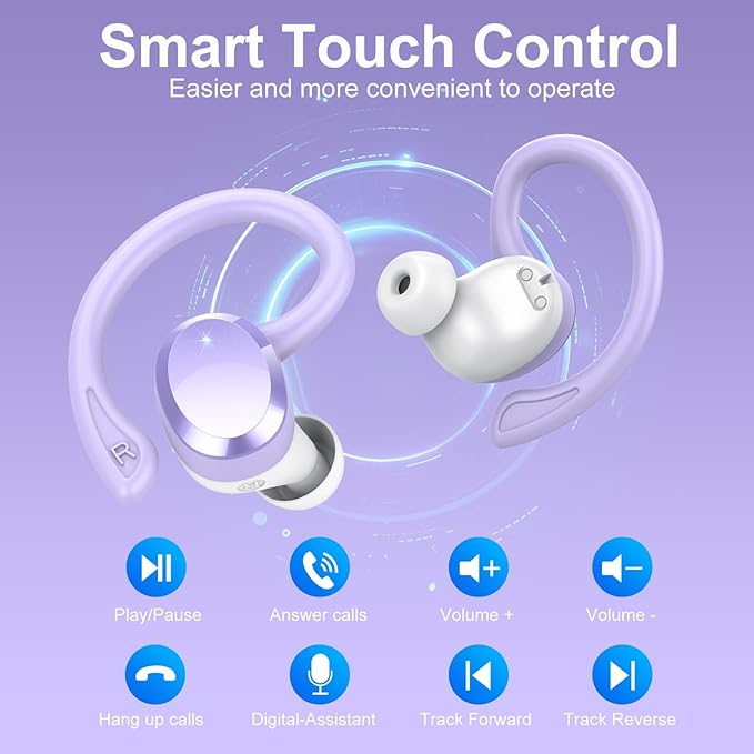 Wireless Earbuds Bluetooth Earbuds Bluetooth 5.4 Headphones 68hrs Playtime Sport Earphones with LED Display ENC Noise Cancelling Mic IPX7 Waterproof Over Ear Ear Buds with Hook for Gym/Workout