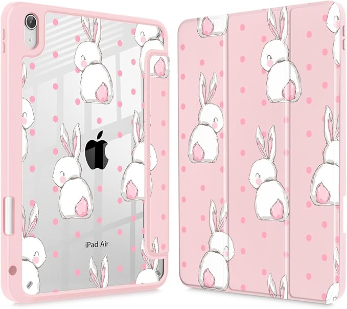 May Chen for iPad Air 11-inch M4/M3/M2 (2026/2025/2024) iPad Air 5th/4th 10.9 Inch - Shockproof Cover with Clear Back Shell &amp Penceil Holder Auto Wake/Sleep Stand Cover Cute Rabbit