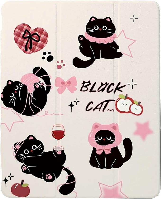 Cute black cats pink plaid bows