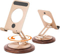 360Rotatable Cell Phone Stand Foldable Walnut Wood Desktop Phone Dock Holder Compatible for All iPhone iPad Tablet iPhone 14/13 ProMax PlusMiniSamsung Galaxy 4-10'' Office Desk Accessories