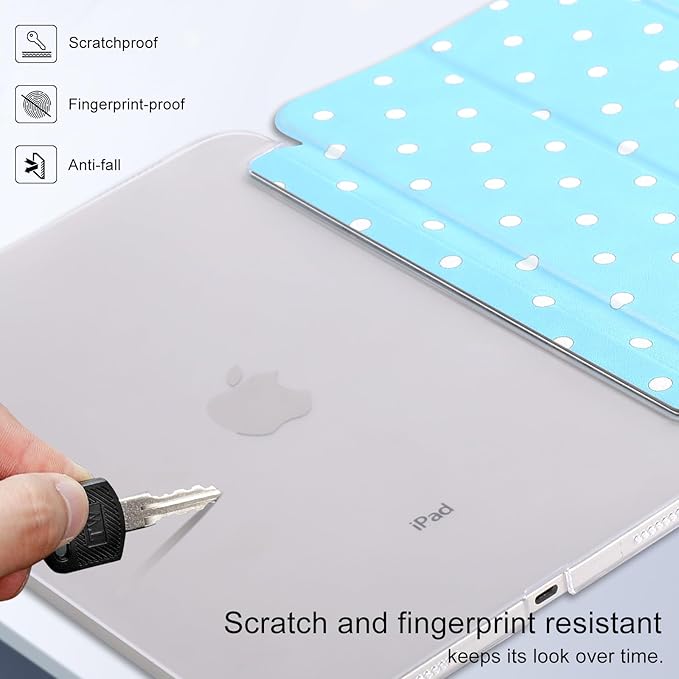 case for ipad 11th Generation11 Inch 2025 (A16 Chip) &amp 10th Gen 10.9 Inch 2022 - Slim Scratch-Resistant Hard PC Translucent Back Shell Smart Cover Wake/Sleep FunctionBlue White Polka dot