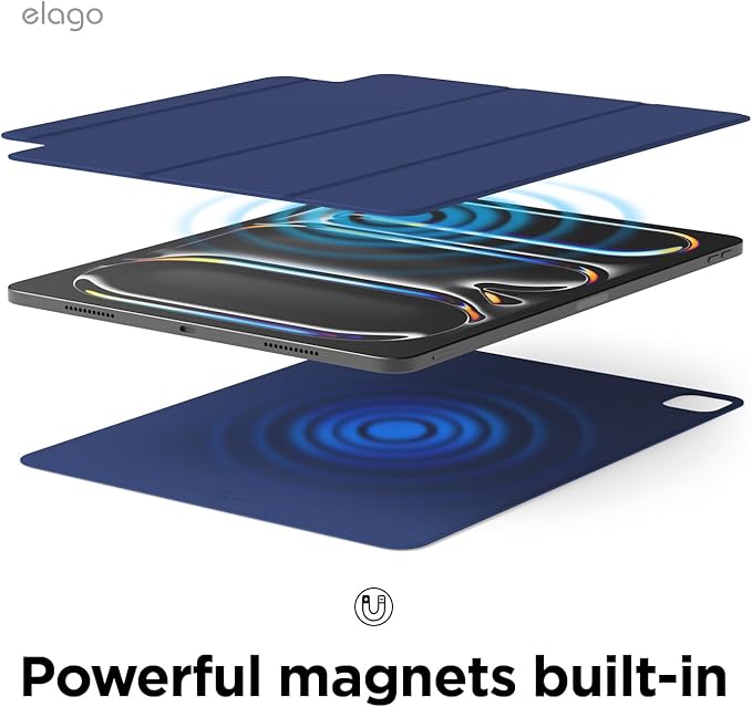 elago Magnetic Folio Case for iPad Pro 13 inch Cover (M5 M4) - Back Plate can be Attached to Metal Materials Wake/Sleep functionality Compatible with Apple Pencil 2 [Blue]