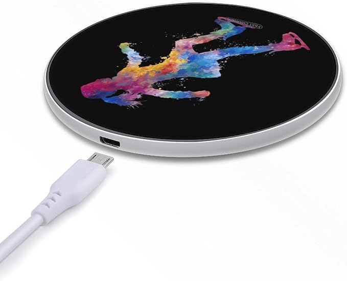 Figure Skating Colorful Tie-dye Fast Portable Charger 10W Funny Graphic Phone Charging Pad with USB Cable