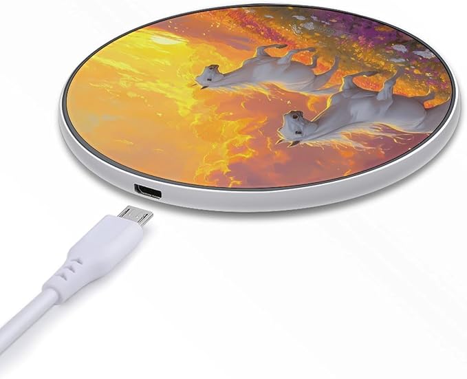 Horses Running Flower Field Sunrise Phone Charger Magnetic Charging Pad Anti-Slip with USB Cable