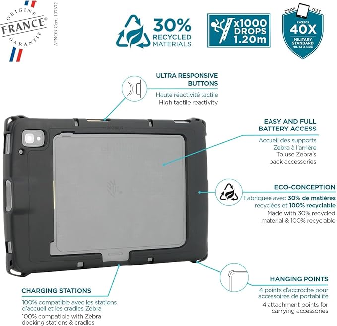 MOBILIS Rugged Case for Zebra Tablet ET40 ET45 Military Grade Shockproof Protective Cover Compatible with Zebra Accessories Recycled Materials Black (10)