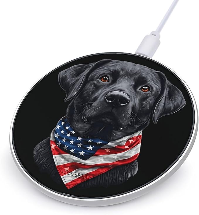 Labrador Retriever Dog U.S.A Flag Phone Charger Magnetic Charging Pad Anti-Slip with USB Cable