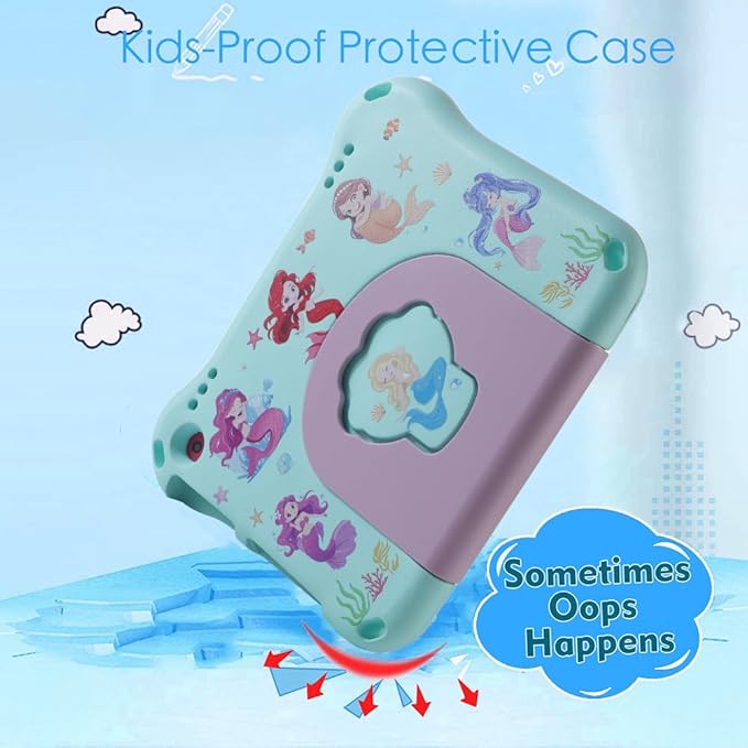 Kindle Fire HD 8 Kid pro Tablet Case for Boy GirlCute Mermaid Fire HD8 10th 12th Gen 2020 2022 2024 Light EVA Foam Shockproof Kids Proof Kid-Friendly Cover with Stand Handle for Toddler Green