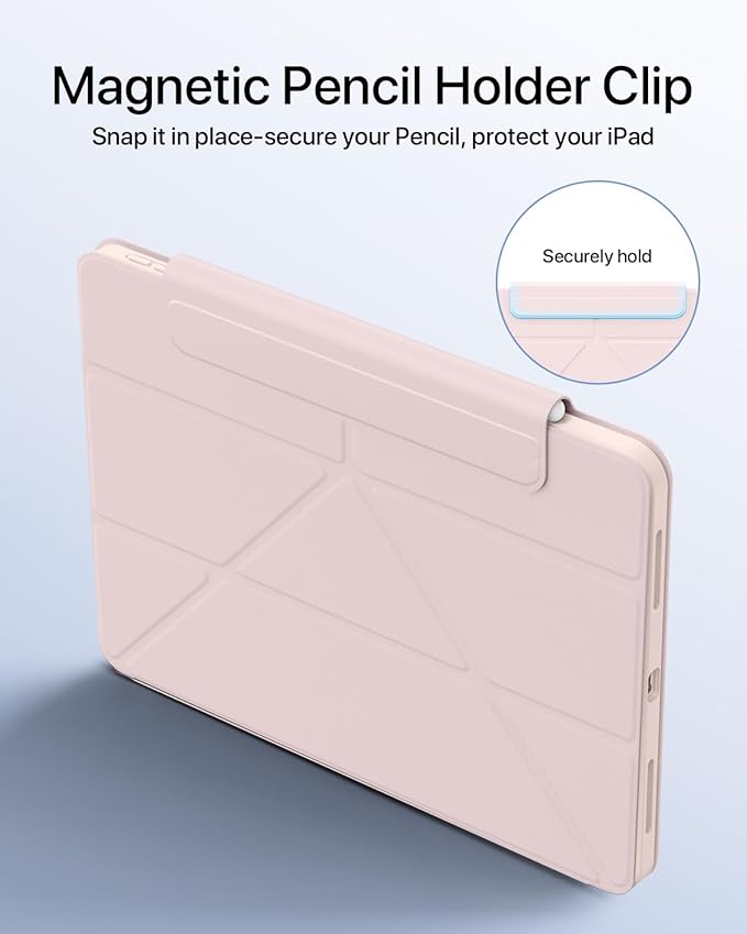 for iPad Pro 13 inch Case M5/M4 (2025/2024) Multi-Angle Y Fold Stand Magnetic Premium PU Leather Full Protective Case with Hidden Pencil Holder (Pastel Pink)