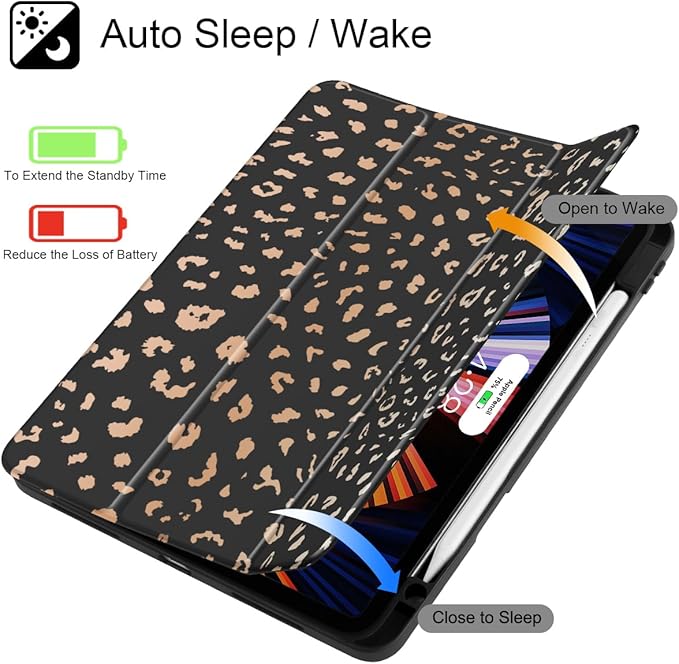 May Chen Case for iPad Pro 11-Inch M5/M4 2025/2024 (6th/5th Generation) Clear Transparent Print Back Shell Slim Stand Shockproof Tablet Cover Auto Wake/Sleep Leopard Print