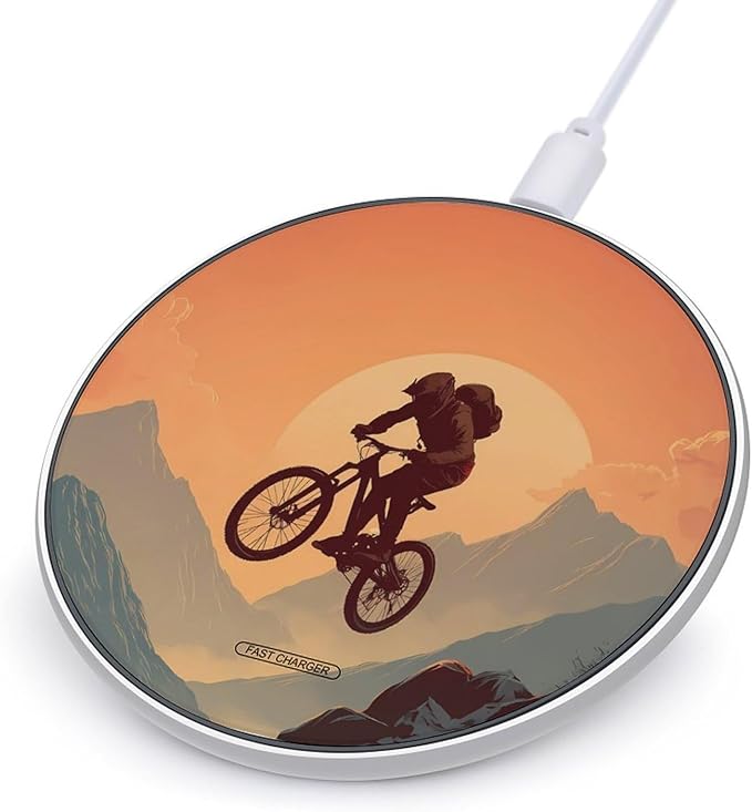 Mountain Sunset Bike Biker Rocks Phone Charger Magnetic Charging Pad Anti-Slip with USB Cable
