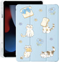 Cue Kawaii Kitten Cat for iPad Air 11 Inch Case 7th/6th Generation (M3/M2) 2025/2024 with Pencil Holder Auto Sleep/Wake Blue Leather Soft TPU Back Cover