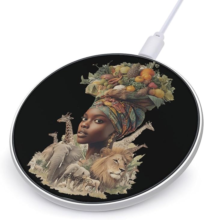 African Woman Foods Animals Phone Charger Magnetic Charging Pad Anti-Slip with USB Cable