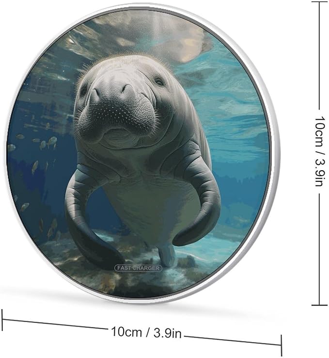 Cute Sea Animal Manatee Wireless Charger Fast Wireless Charging Pad with USB Cable 10W Anti-Slip Magnetic Wireless Charger Portable Slim Charger Puck Travel Charging Station