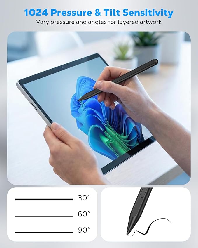 MoKo Stylus Pen for Microsoft Surface Pro 12/11/10/9/8/X/7+/6/5/4 Go 4/3/2/1 Laptop/Studio/Book Surface Pen for Kobo eReaders ASUS VivoBook Flip 14 with Eraser Button 1024 Pressure Palm Rejection