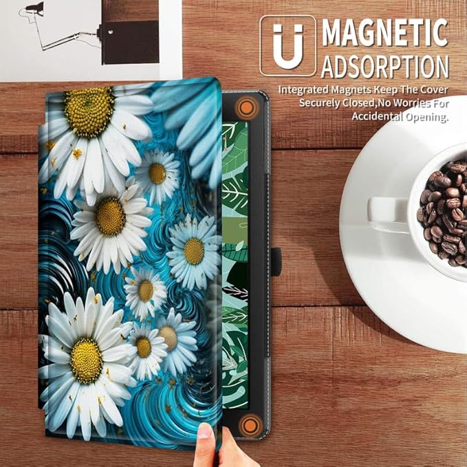 FUYOCWE for Fire HD 10 Tablet Case (13th Generation2023 Release 10.1) 360 Degree Rotating Swivel Stand Flip Smart Cover for Amazon Kindle Fire HD 10 13th Gen-White Daisy Flowers
