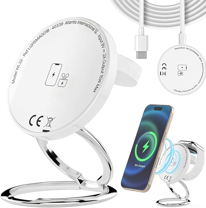 Wireless Charger Stand Foldable Magnetic 3 in 1 Charging Station for Multiple Devices Phone Stand and HolderCompatible with iPhone 17/16/15/14/13 Series 1 Pack