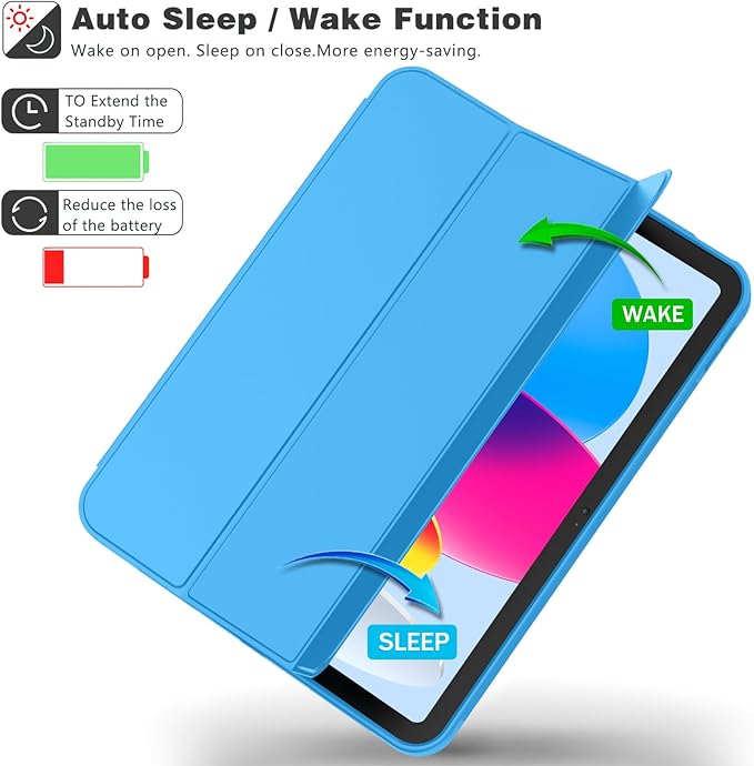 Case for iPad (A16) 11 Inch 2025/iPad 10th Generation 10.9 Inch 2022 Slim Trifold Stand Protective Cover with Pencil Holder and Soft TPU BackSupport Auto Sleep/Wake (Ocean Blue)