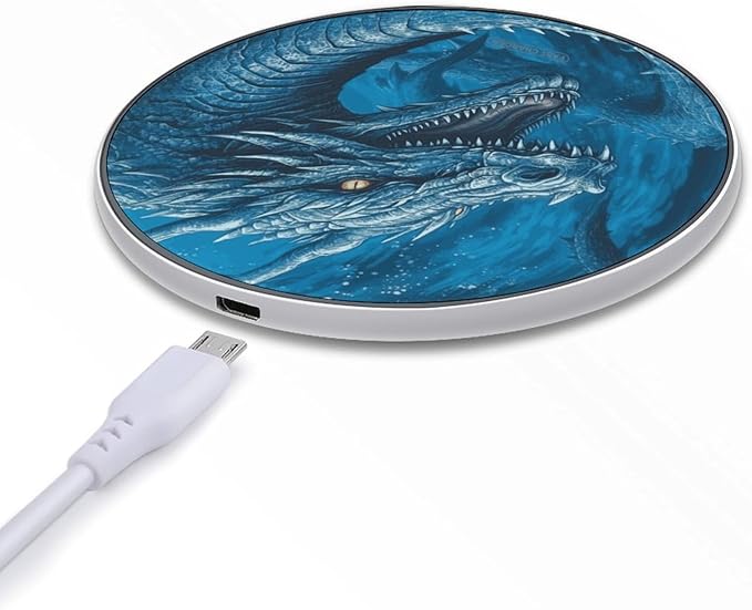 Dragon Cool Blue Wireless Charger Fast Wireless Charging Pad with USB Cable 10W Anti-Slip Magnetic Wireless Charger Portable Slim Charger Puck Travel Charging Station