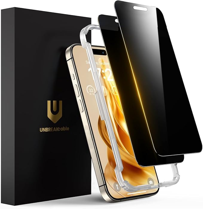 UNBREAKcable Privacy Screen Protector for iPhone 16 Pro Max Full Coverage Shatterproof Tempered Glass[True 28°Anti Spy][9H Hardness][Easy Installation Frame]2-Pack Private Screen for iPhone 16 ProMax