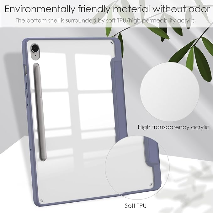for Samsung Galaxy Tab S10 Lite/ S10 FE/ S9 FE 10.9 Inch Tri-Fold Smart Tablet Case with Pen Holder Shockproof Protective Cover W Transparent Back Shell Auto Wake/SleepMint Green