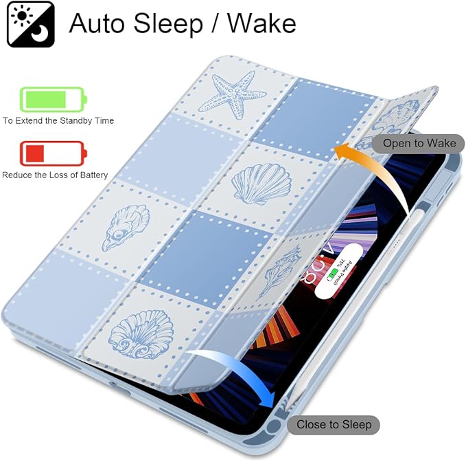 May Chen for iPad Air 11-inch M4/M3/M2 (2026/2025/2024) iPad Air 5th/4th 10.9 Inch - Shockproof Cover with Clear Back Shell &amp Penceil Holder Auto Wake/Sleep Stand Cover Blue Checkered