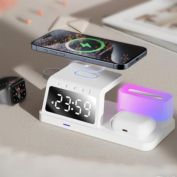Wireless Charger Alarm Clock HT309 White