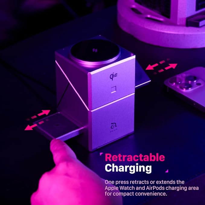 ADAM elements Mag Qube Qi2 3-in-1 Magnetic Wireless Charging Station 15W Fast Charger for iPhone 17 16 15 14 13 12 Apple Watch &amp AirPods Fast Charging Stand for Desk