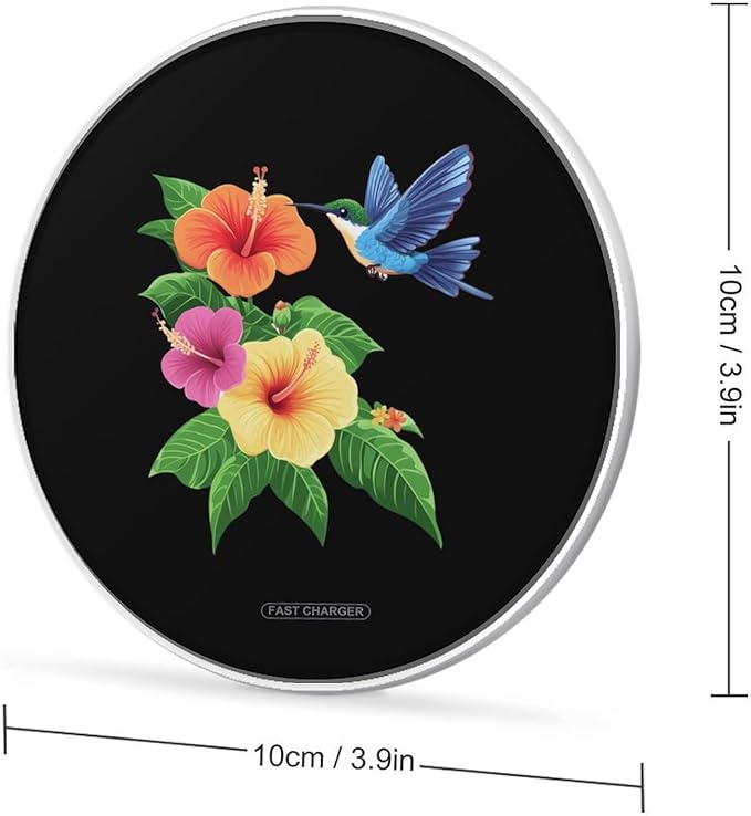 Hibiscus Flowers Hummingbird Wireless Charger Anti-Slip Wireless Charging Pad Slim Charger Mat for Men Women