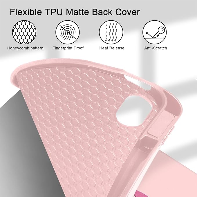 Tuiklol Case for iPad 10.2 Inch 2021 2020 2018 Release 9th / 8th / 7th Generation Built-in Pencil Holder TPU Protective Stand Back Cover Trifold Stand-Auto Wake/Sleep Bow-Pink