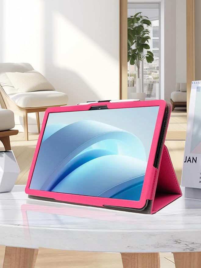 for DOOGEE U13 2025 13 Inch Android Tablet CaseBOVUGAC Folding Stand Protective Cover with Pencil Holder and Wrist StrapFull Protection Premium PUScratch Resistant(Rose Red)