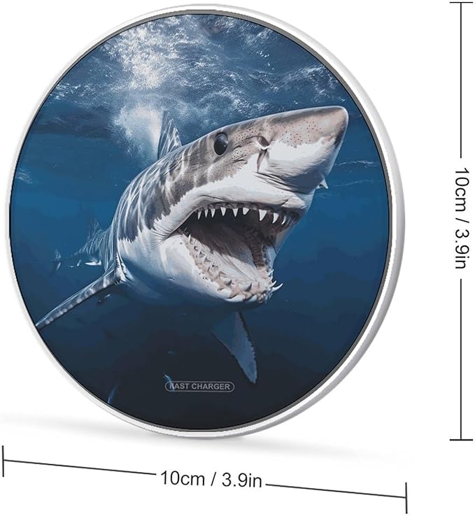 Great White Shark Opens Mouth Wireless Charger Fast Wireless Charging Pad with USB Cable 10W Anti-Slip Magnetic Wireless Charger Portable Slim Charger Puck Travel Charging Station