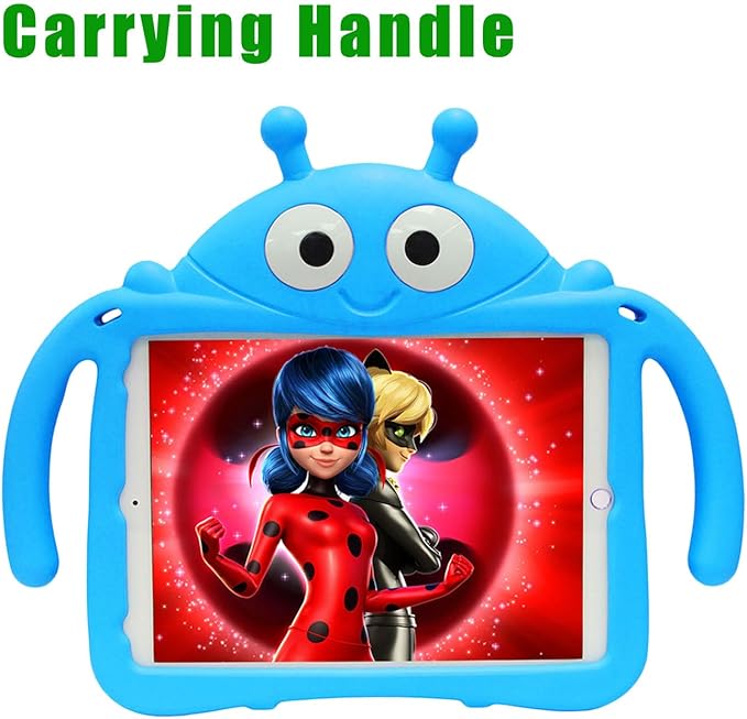Ladybug Case for New iPad 10.2 2021/2020/2019 - iPad 9th/8th/7th Generation Case for Kids Cute Cartoon Shockproof Handle Stand Cover - Blue