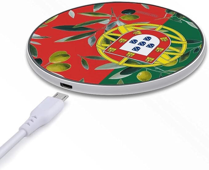 Portugal Flag Portuguese Olives Fast Portable Charger 10W Funny Graphic Phone Charging Pad with USB Cable