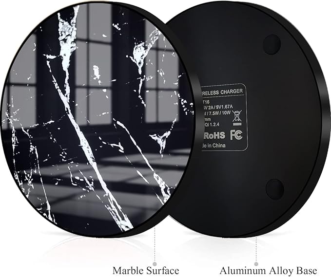 Omio Marble Wireless Fast Charging Pad Qi Wireless Charging Base Marble Wireless Charger for iPhone 17 Pro Max/16 Pro Max/15 Pro Max/14 Pro Max/Galaxy Z Flip 7/Z Fold 7/S25 Ultra/S24 More Qi Devices