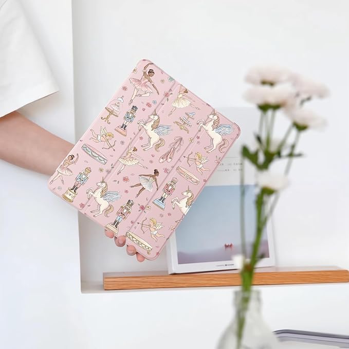 Cute Nutcracker Flower for iPad Pro 13 Inch Case (M5/M4) 2025/2024 with Pencil Holder Auto Sleep/Wake Pink Leather Soft TPU Back Cover