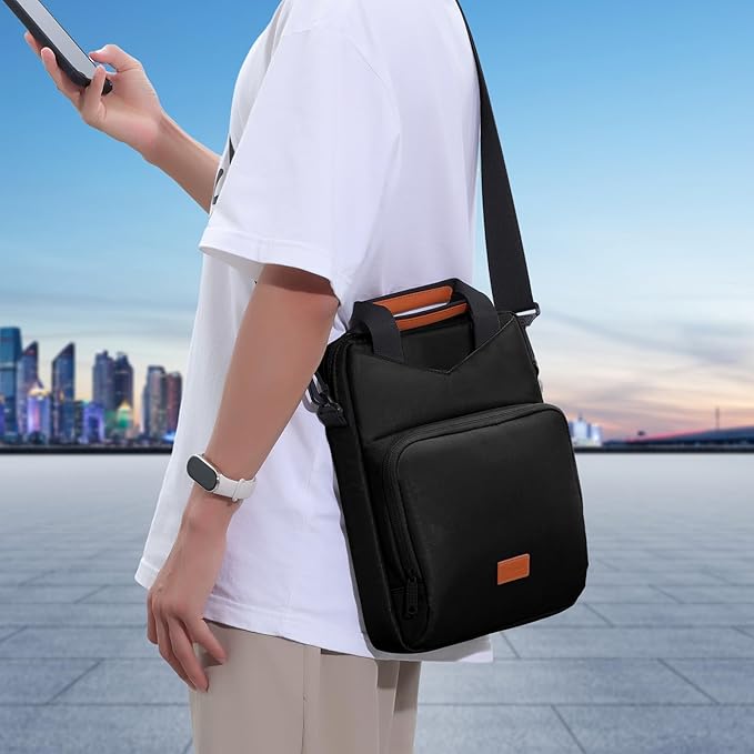 12.9 Inch Tablet Sleeve Bag Padded Travel Carrying Case for iPad Pro 13-in. (M4) iPad Air 13-in. (M2) Surface Pro 9 12.4 Galaxy Tab S9+ with Shoulder Strap (Black)