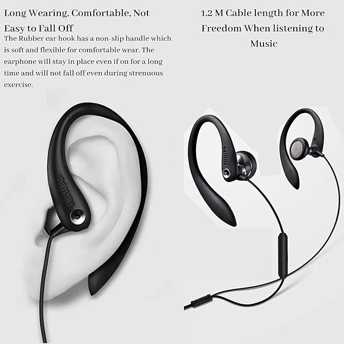 PHILIPS Over The Ear Sport Earbuds with Mic Earphones for Sports Running and Gym