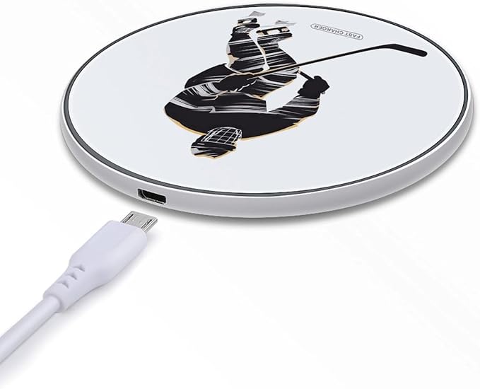 Ice Hockey Player Wireless Charger Portable Cordless Charger Round Wireless Charging Pad Phone Charger