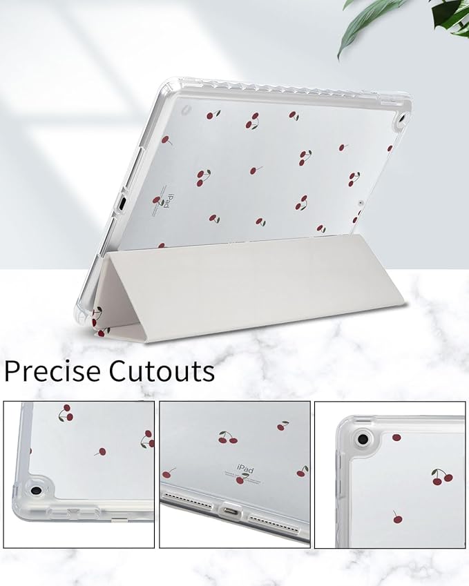 Fycyko Trifold Stand Case for iPad 10.2 InchiPad 9th/8th/7th Generation 2021/2020/2019 Aesthetic Small Cherry Patterm with Pencil Holder Shockproof Protective CoverSmall Cherry
