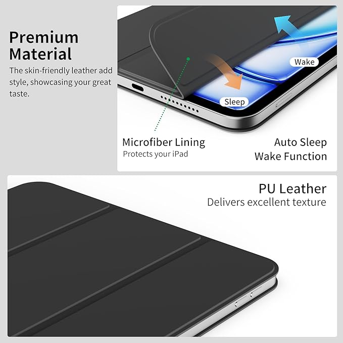 Magnetic Case for iPad Air 11-Inch M4/M3/M2 (2026/2025/2024) iPad Air 5th/4th (2022/2020) 10.9-Inch Powerful Magnetic Attraction Slim Lightweight Trifold Cover Auto Wake/Sleep Black