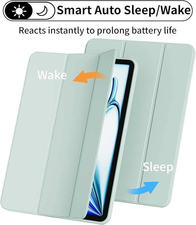 Case for iPad Air 11 Inch (M4/M3/M2 2026/2025/2024) for iPad Air 5th/4th Gen 10.9 Inch Without Pencil Holder Slim Folio Trifold Stand Cover with Soft TPU Back Auto Wake/Sleep Mint Green