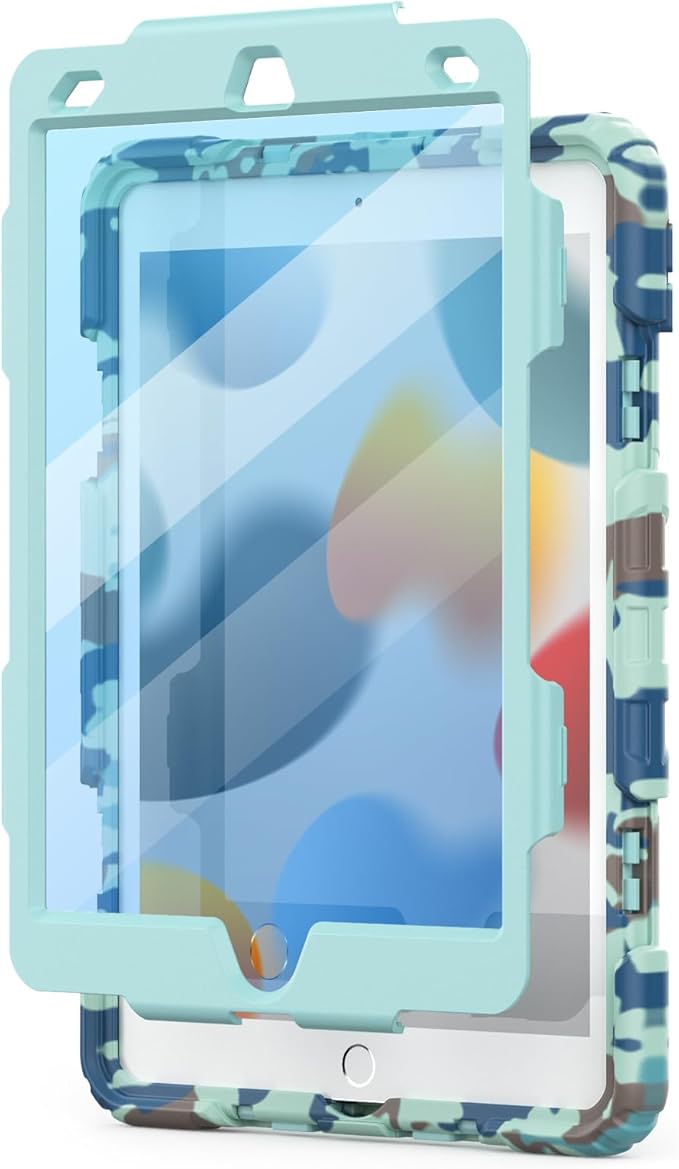 Case for iPad 9th/ 8th/ 7th Generation 10.2'' Shockproof 360° Rotating Hand Strap &amp Kickstand Protective Cover with Screen Pencil Holder for iPad 10.2 inch 2021-2019 Camo Blue