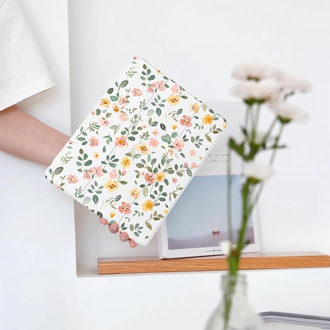 Cute Leaves Floral for iPad Air 13 Inch Case M3 2025/M2 2024 with Pencil Holder Auto Sleep/Wake Leather Soft TPU Back Cover