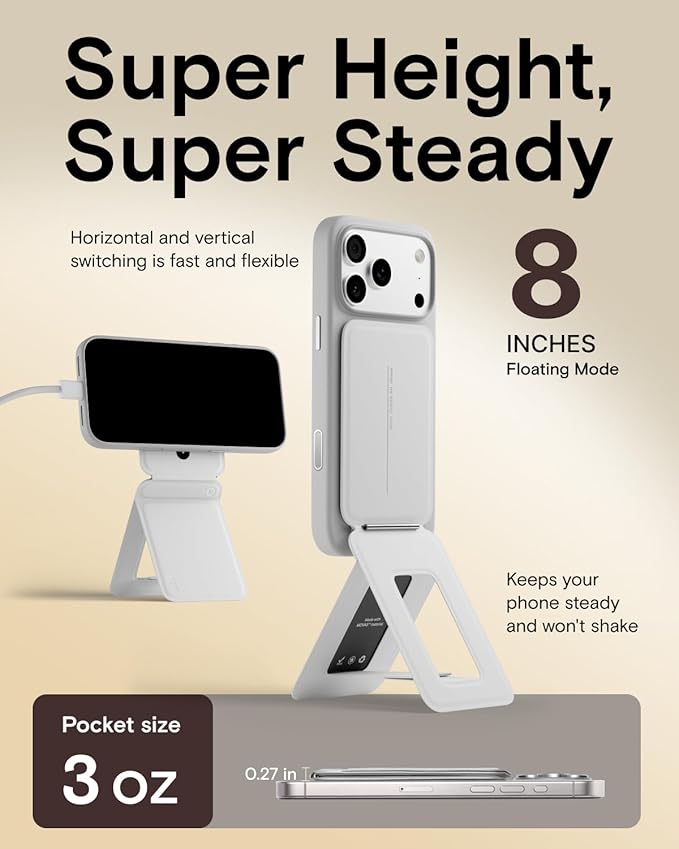 MOFT Phone Stand Magnetic Phone Tripod Stand Stain-Resistant MOVAS Leather &amp Angle Adjustment &amp Strong Magnets Tripod for iPhone 17/16/15/14/13/12 (Included Metal Ring)-Misty Cove