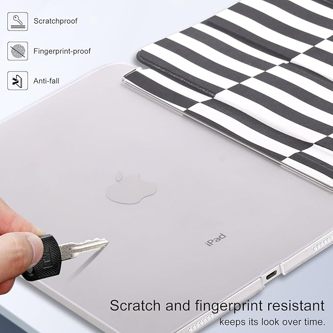 case for ipad 11th Generation11 Inch 2025 (A16 Chip) &amp 10th Gen 10.9 Inch 2022 - Slim Scratch-Resistant Hard PC Translucent Back Shell SmartCover Wake/Sleep FunctionBlack Irregular Stripes