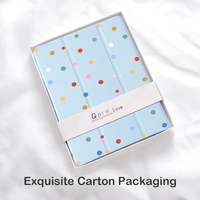 Cute Kawaii Polka Dot for iPad 5th/6th Generation Case with Pencil Holder Auto Sleep/Wake Blue Leather Soft TPU Back Cover for iPad 9.7 Inch