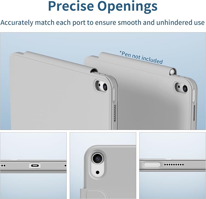 KENKE Case for iPad Air 11-Inch M4/M3/M2 (2026/2025/2024) iPad Air 10.9-Inch 5th/4th Generation(2022/2020) with Pencil Holder 3+Y-Stand Magnetic Removable 360° Rotating Clear Back Cover Gray